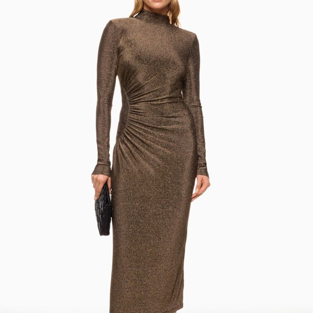 Ramy Brook Amarilys Dress Shimmering Brown Long Sleeve Dress - Picture 2 of 8